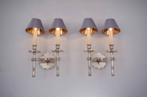 Maison Bagues wall lights, silver faux bamboo, 1970`s ca, French